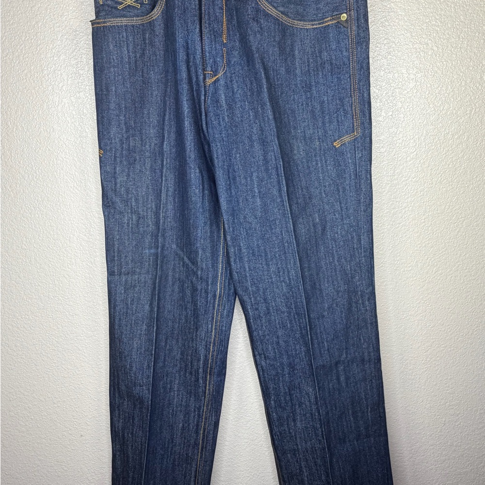 Rocawear Dark Blue Straight Jeans Embroidered Graphic Back Pockets